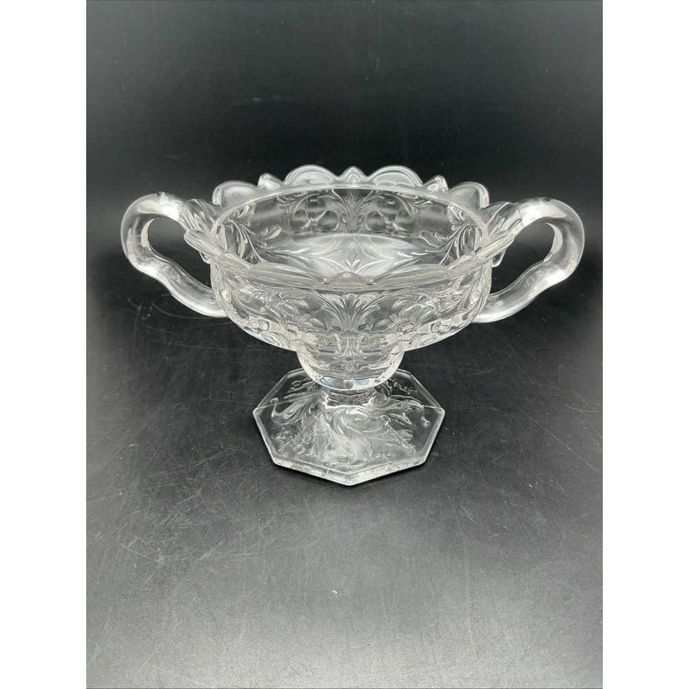 Vintage EAPG‎ Glass Open Sugar Bowl, Scalloped Edge, Etched Flower